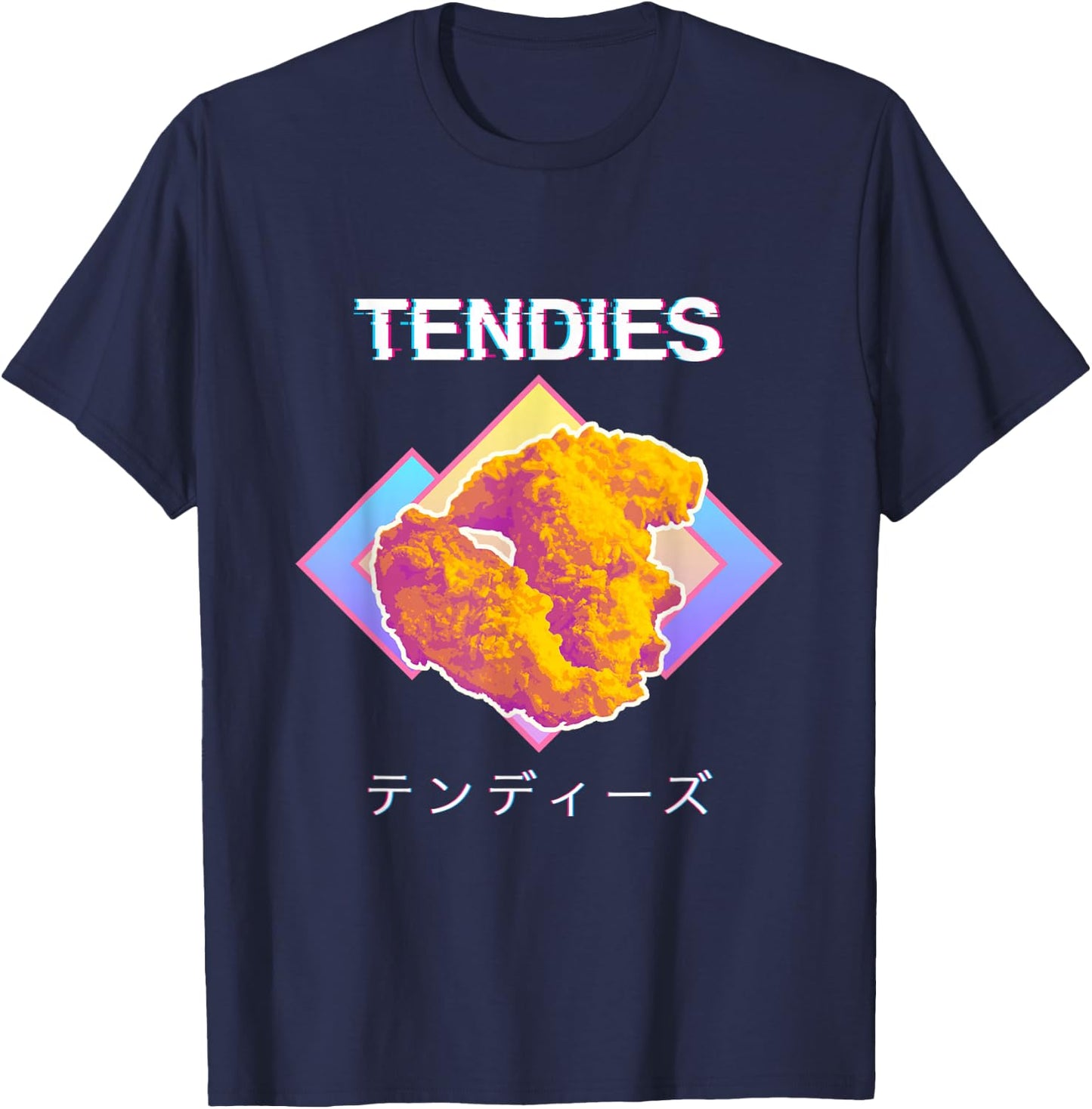 Vaporwave Tendies Chicken Tenders Japanese Kanji Small T-Shirt - T-Shirt | Navy