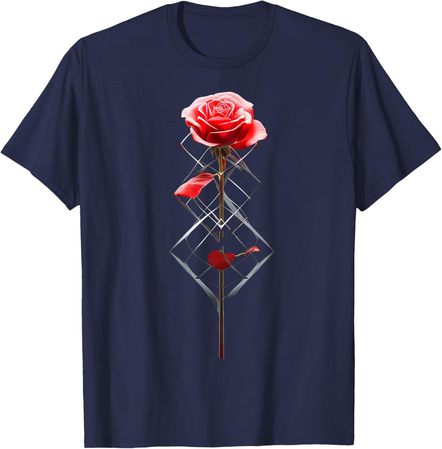Rose Nature Artwork DNA Art Graphic Rose T-Shirt - T-Shirt | Navy