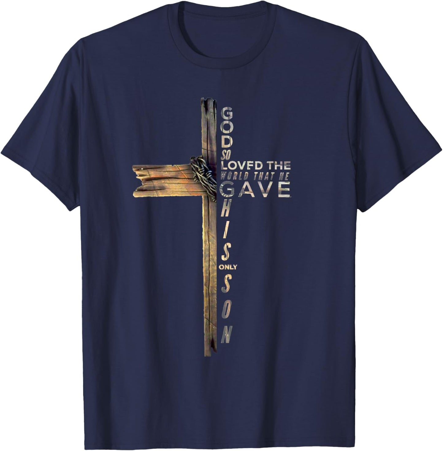 John 3:16 Christian Cross Bible T-Shirt - T-Shirt | Navy