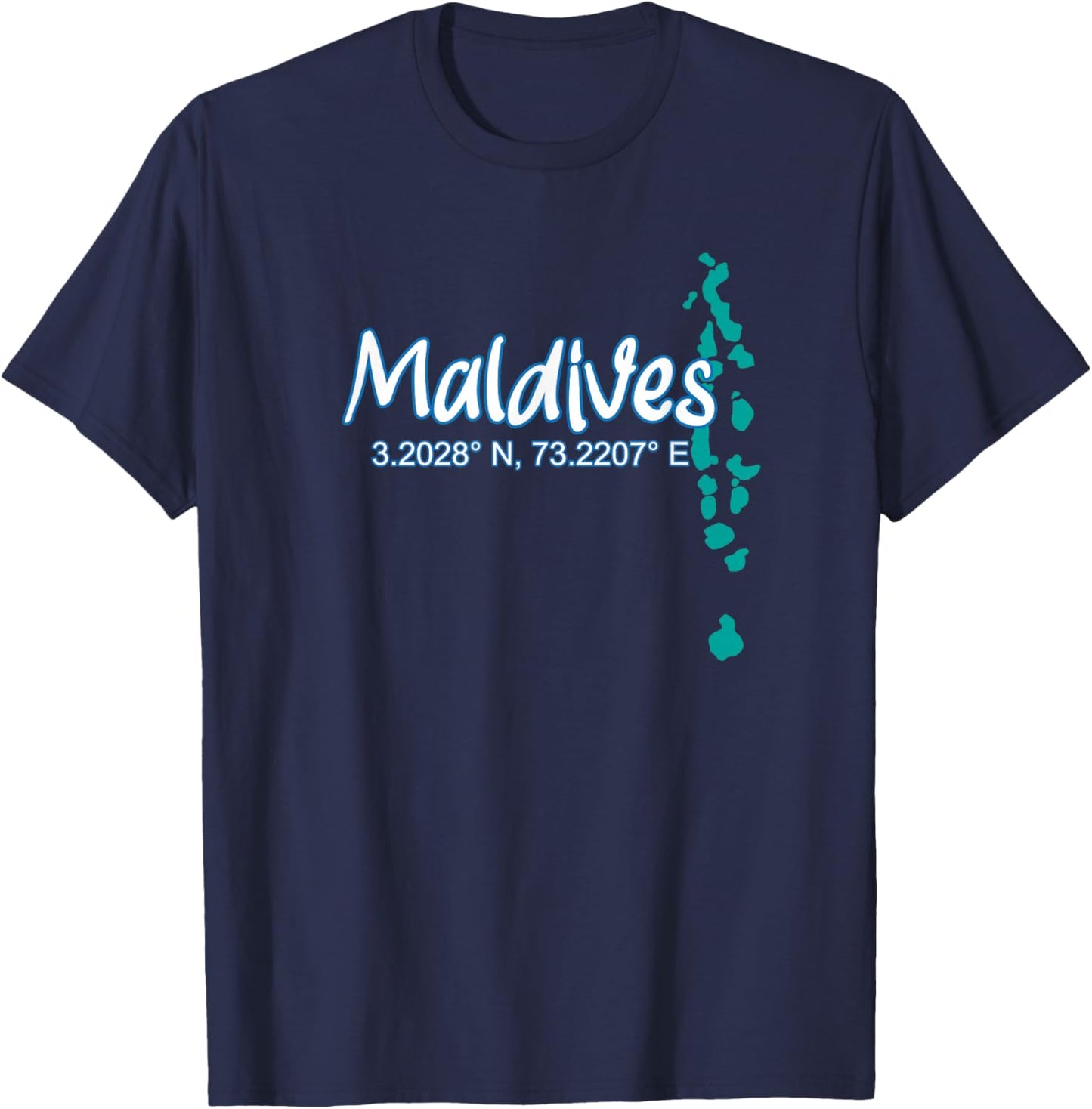 Maldives Islands Coordinates, Tourist Vacation T-Shirt - T-Shirt | Navy
