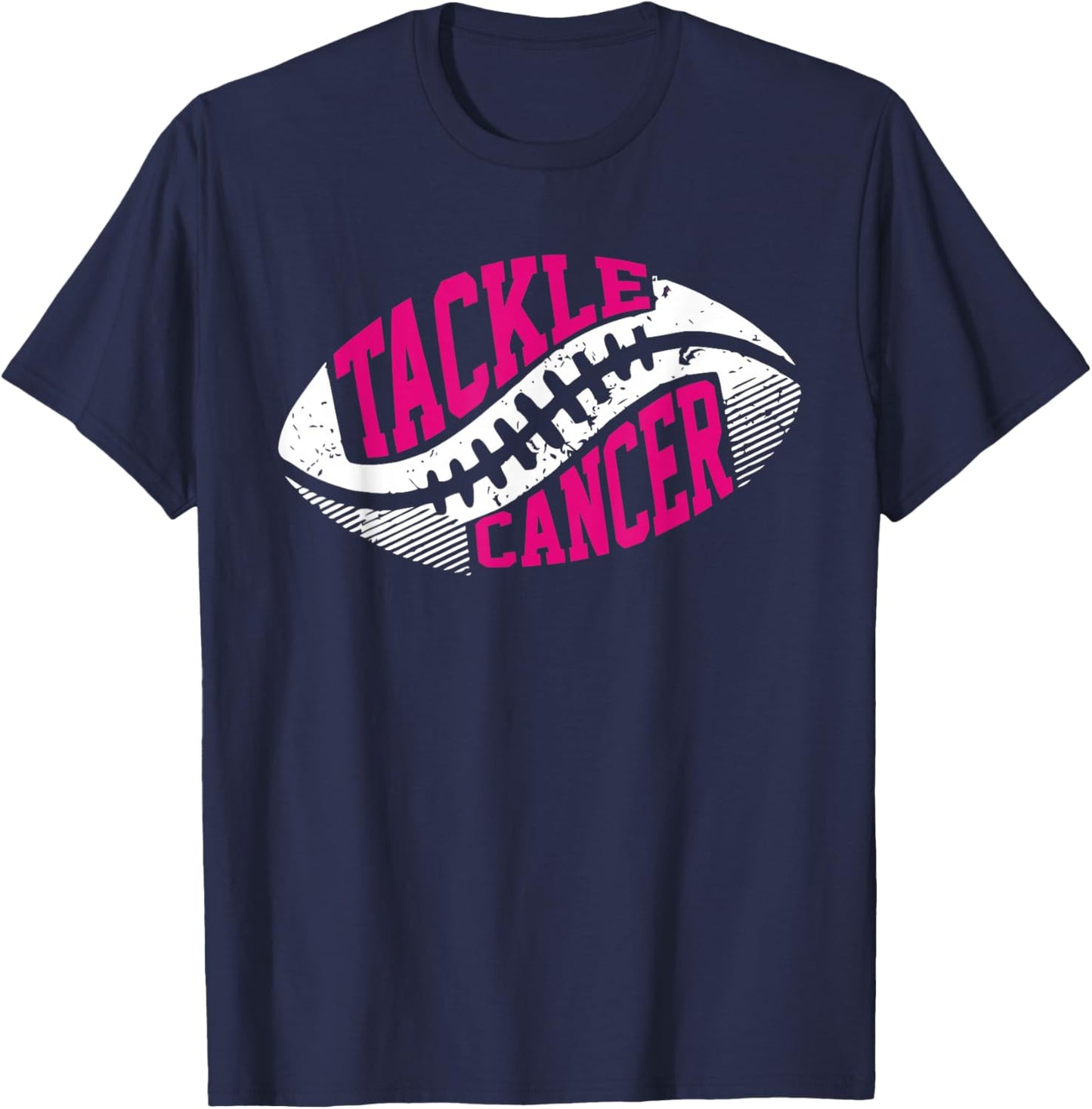 Tackle Football Ball Pink Ribbon Breast Cancer Awareness T-Shirt - T-Shirt | Navy