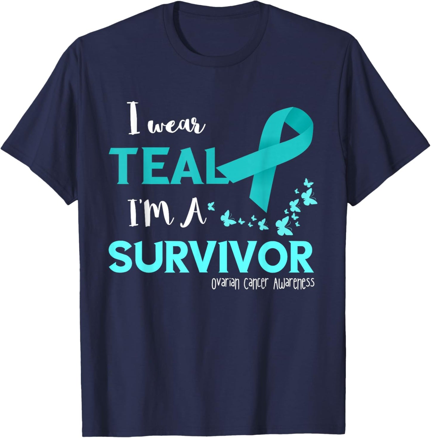 Ovarian Cancer Awareness Survivor Ribbon Ovarian Cancer T-Shirt - T-Shirt | Navy