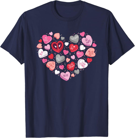 Marvel Valentine’s Day Deadpool Anti-Love Candy Hearts T-Shirt - T-Shirt | Navy