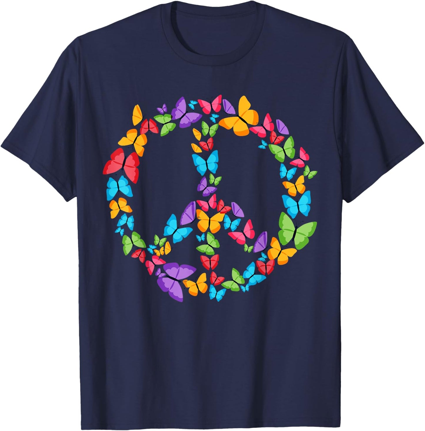 Retro Peace Love | Love 60's 70's Hippie Butterflies T-Shirt - T-Shirt | Navy