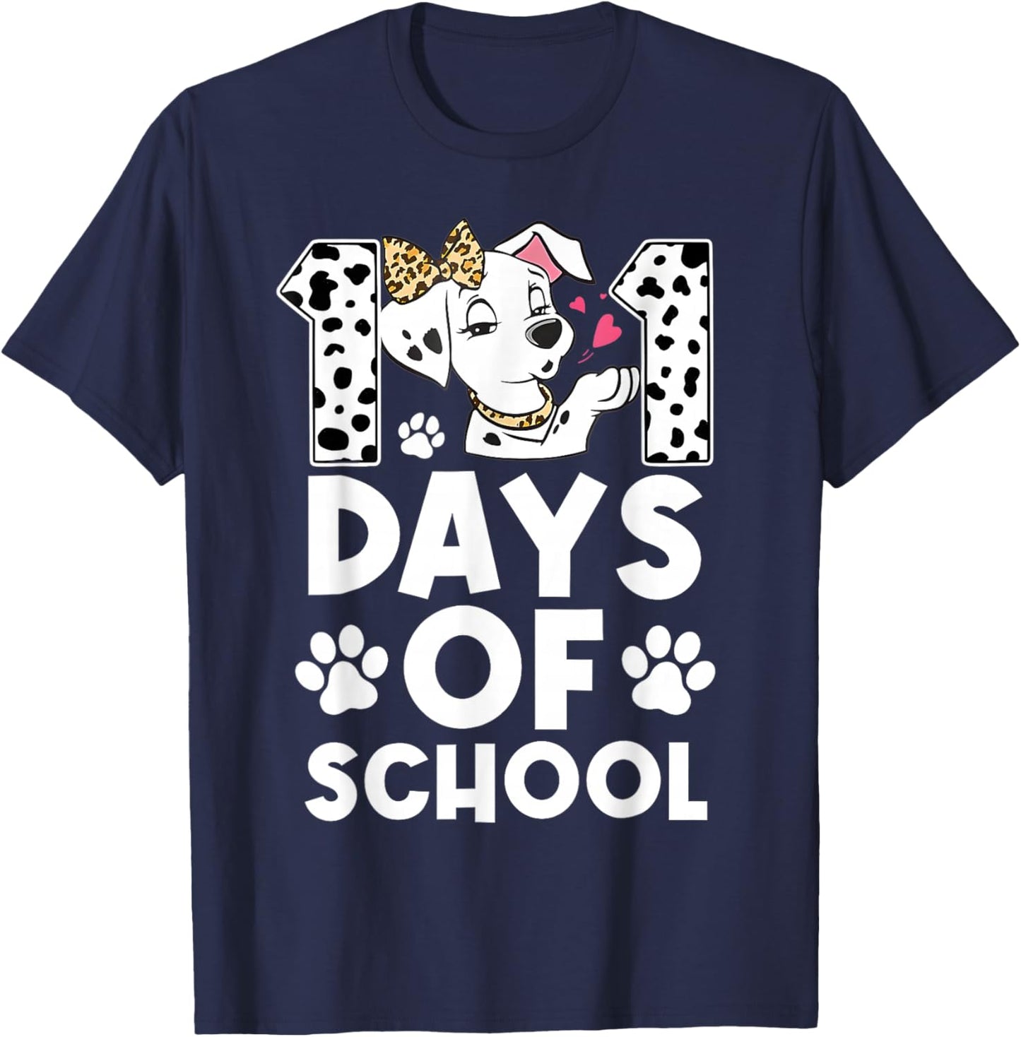 Happy 101 Days School Cute Dog 100 Days Student Teacher T-Shirt - T-Shirt | Navy