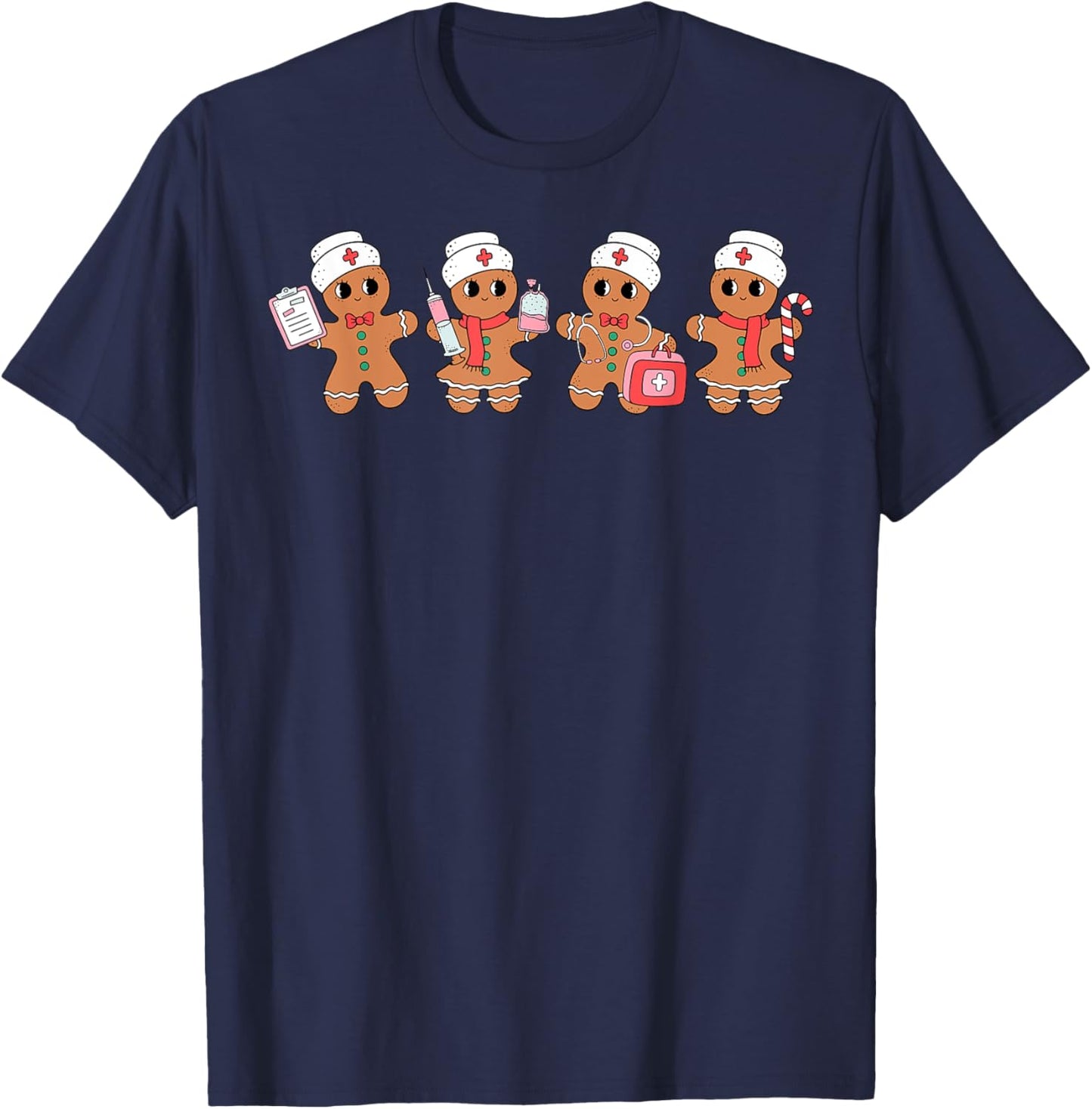 Cute Nurse Squad Gingerbread Christmas Holiday Pajamas Funny T-Shirt - T-Shirt | Navy