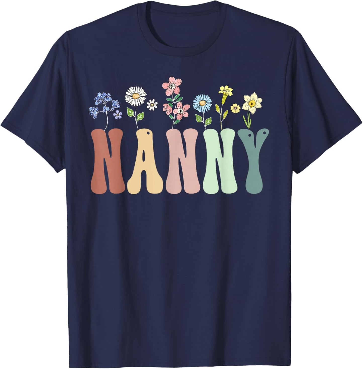 Nanny Gifts Women Wildflower Floral Design Nanny T-Shirt - T-Shirt | Navy