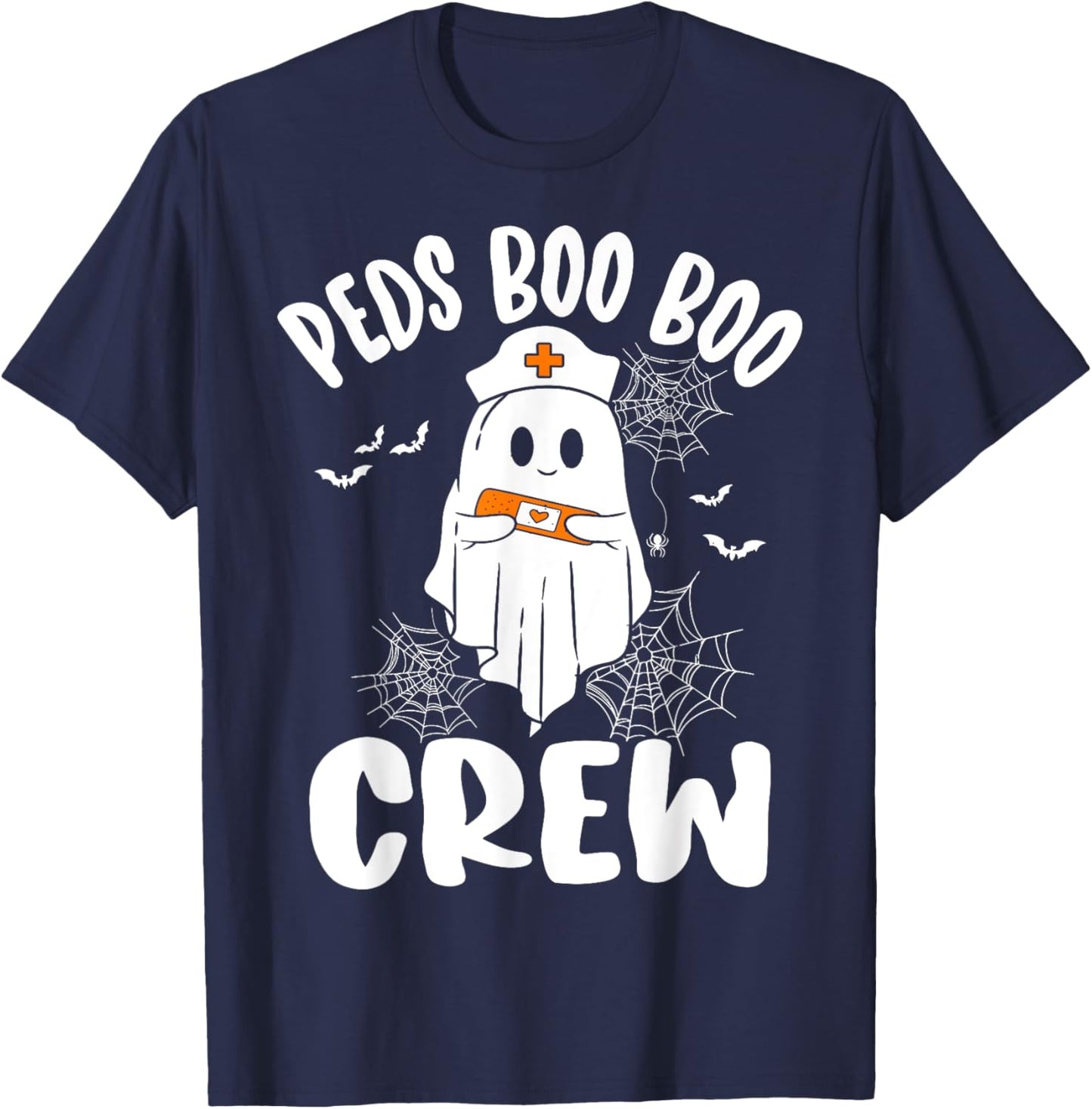 Peds Nurse Boo Crew Nurse Ghost Funny Halloween T-Shirt - T-Shirt | Navy