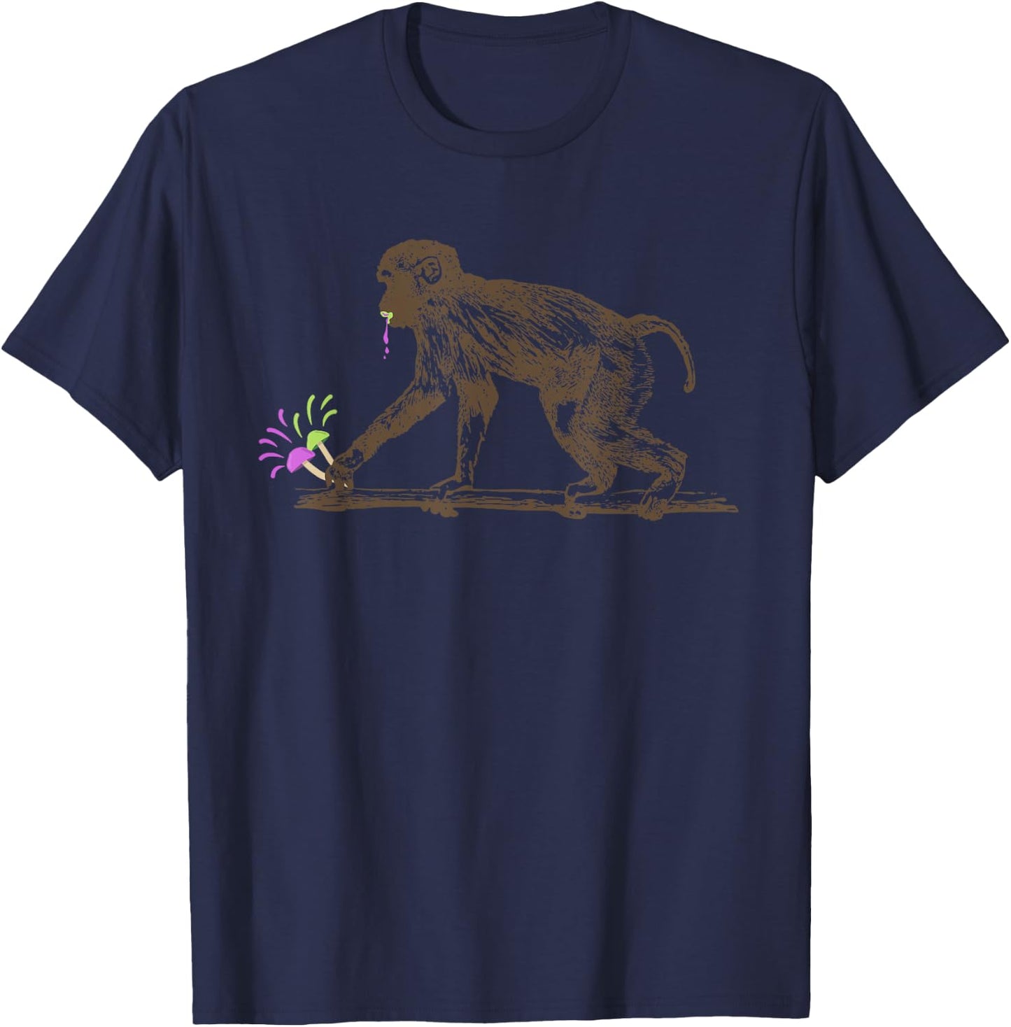 Stoned Ape Theory Magic Mushrooms Eating Monkey T-Shirt - T-Shirt | Navy