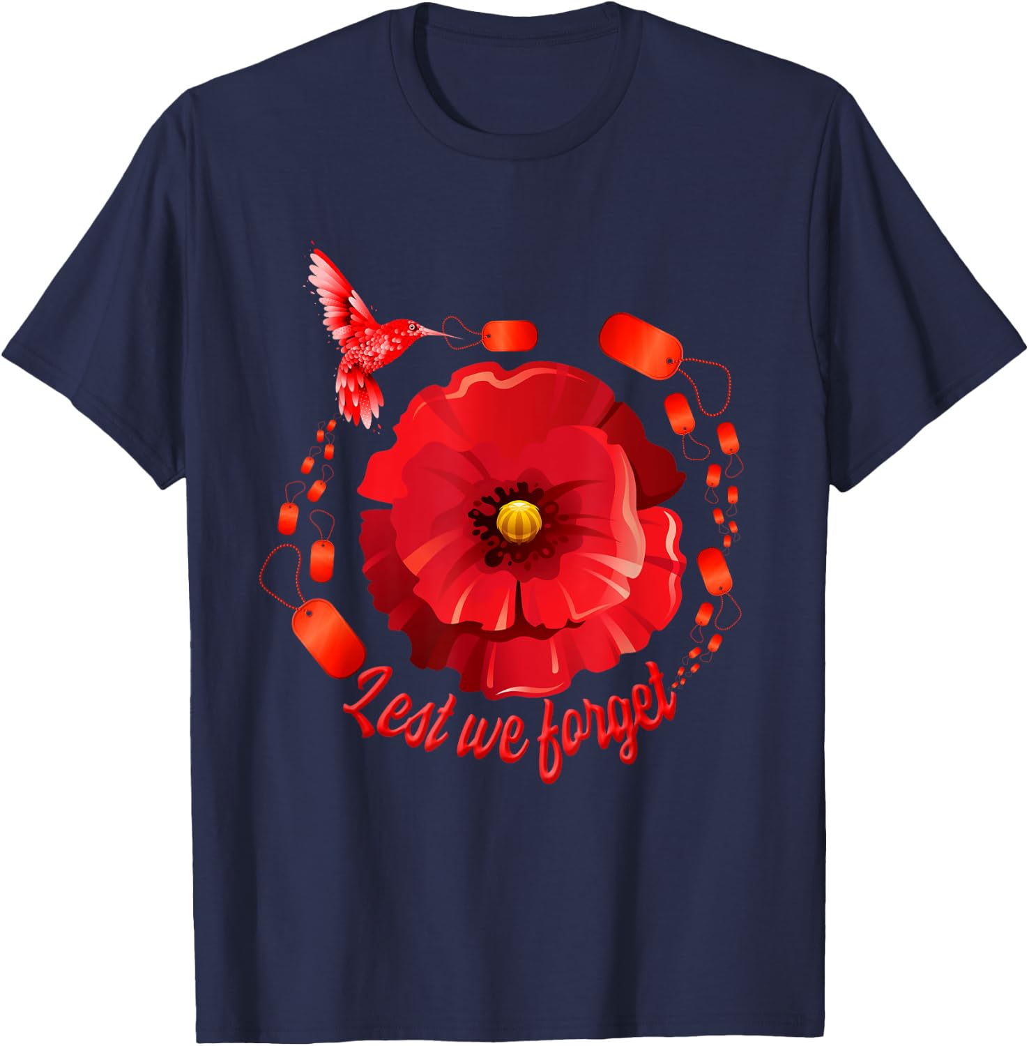 Veterans Day Lest We Forget Red Poppy Flower USA Memorial T-Shirt - T-Shirt | Navy