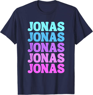 Retro Jonas First Name Boy Personalized Girl Groovy 80's T-Shirt - T-Shirt | Navy