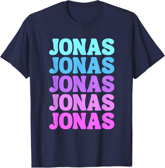 Retro Jonas First Name Boy Personalized Girl Groovy 80's T-Shirt - T-Shirt | Navy