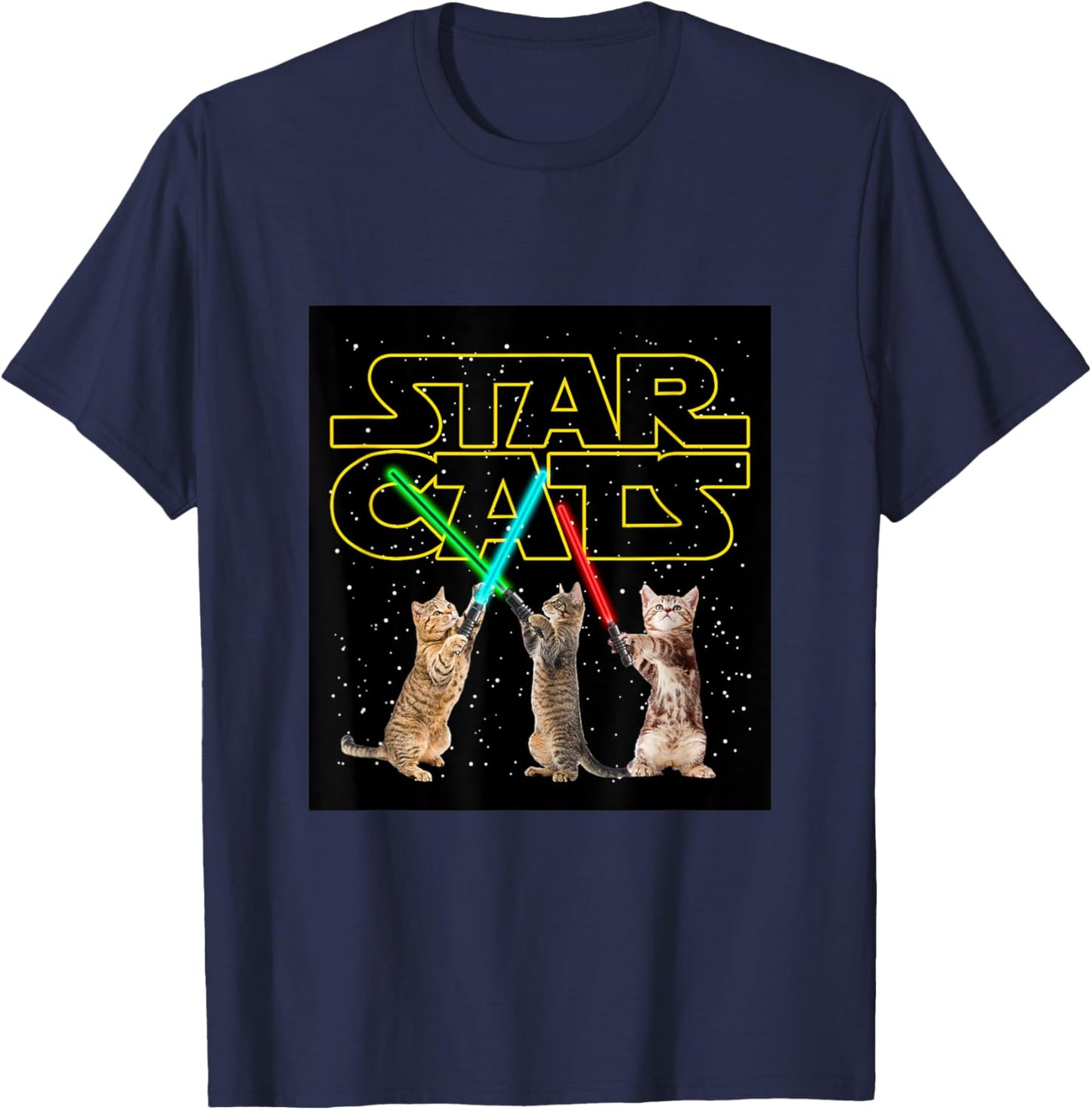 Cool Funny Cats Play in Space Cartoon Anime Graphic Designs T-Shirt - T-Shirt | Navy