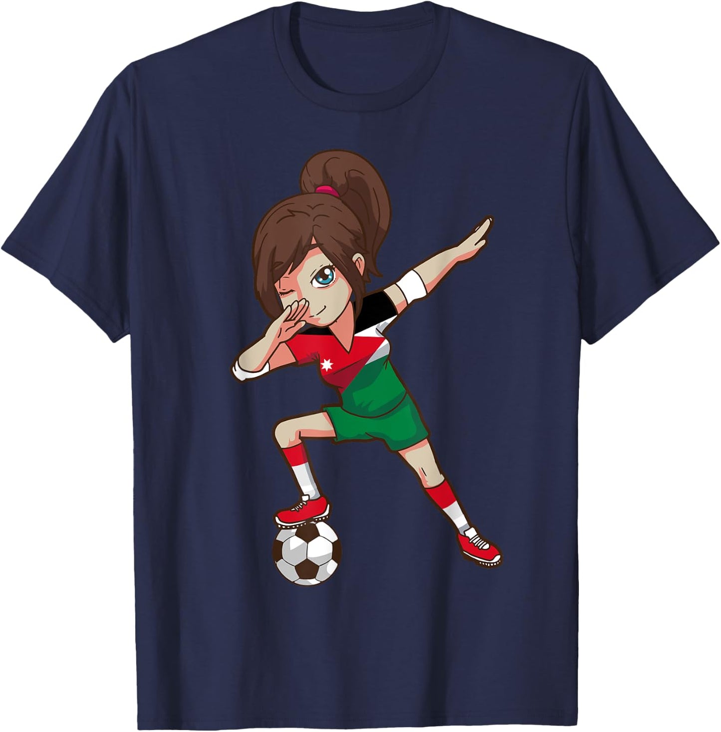 Soccer Fan Jordanian Flag Girl T-Shirt - T-Shirt | Navy