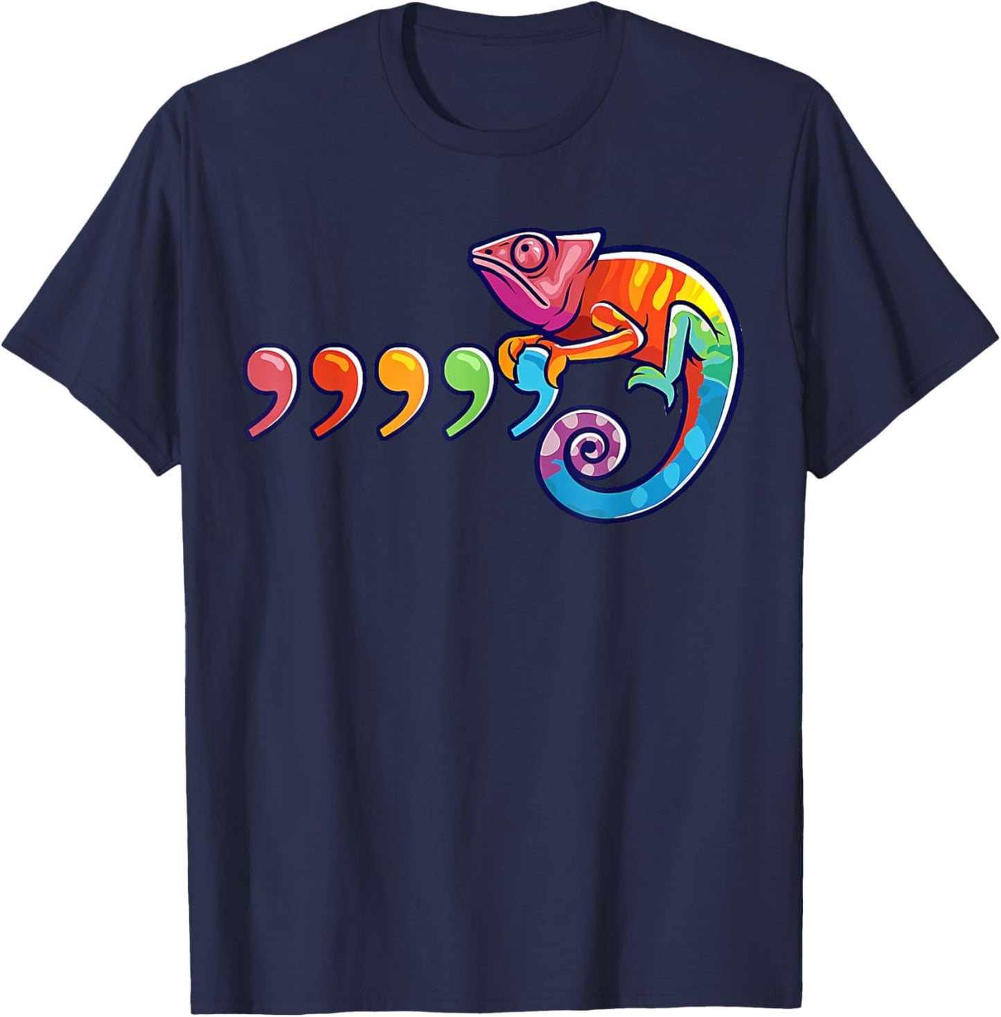 Comma Chameleon Funny 80's Throwback T-Shirt - T-Shirt | Navy