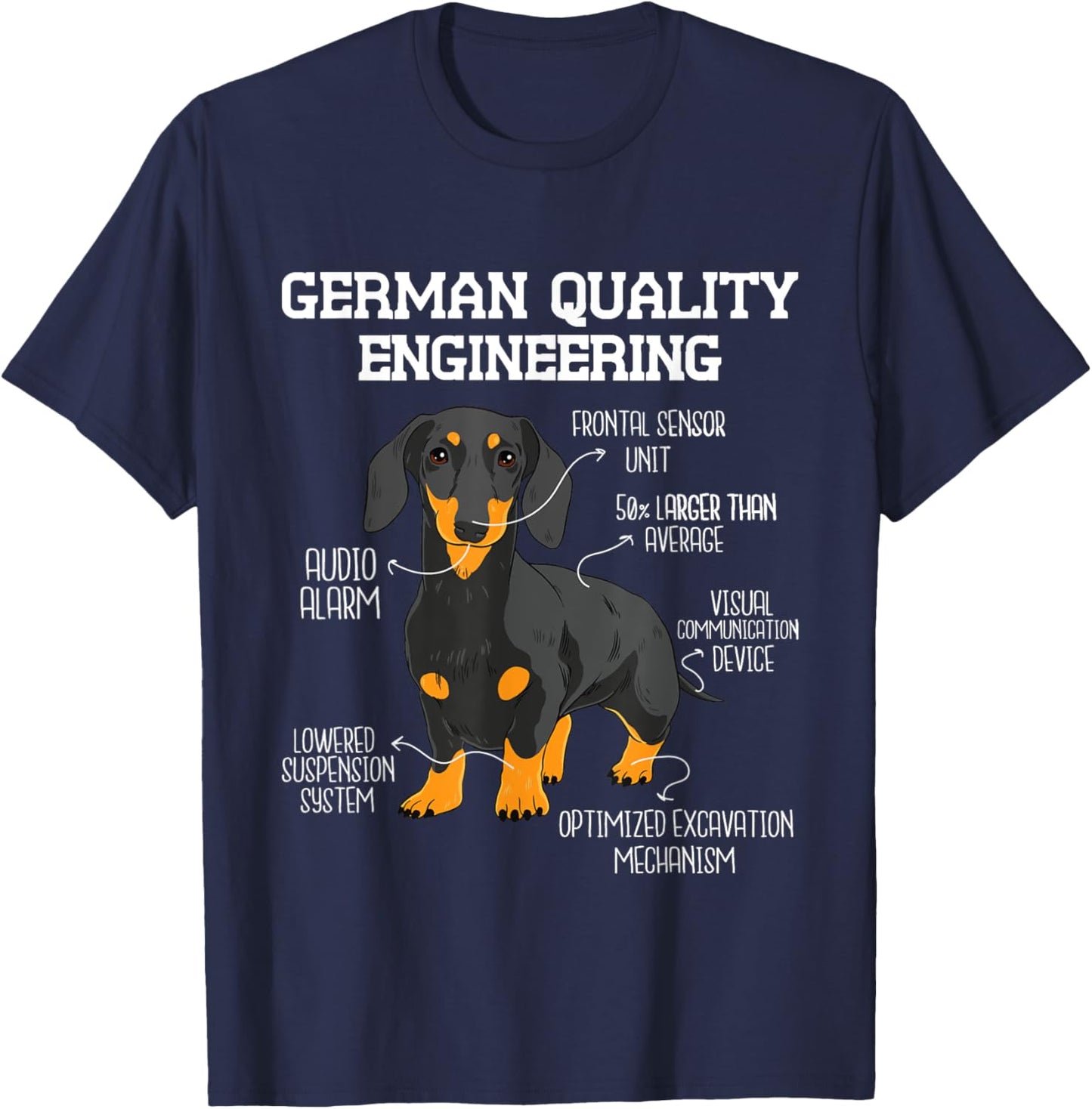 Funny Dachshund Shirts - German Engineering Dachshund Lover Wiener Dog Pet Breeder Adults Black Short Sleeve T-Shirt - T-Shirt | Navy