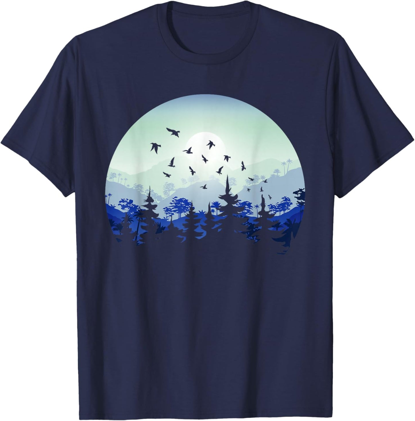 Mountain Wildlife Nature Retro Forest Gift -Adults Black Short Sleeve Classic Fit Small Nature-Themed Hiking T-Shirt - T-Shirt | Navy