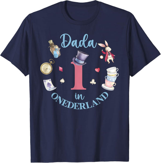 Dada In Onderland 1st Birthday Girl Family Tea Party T-Shirt - T-Shirt | Navy