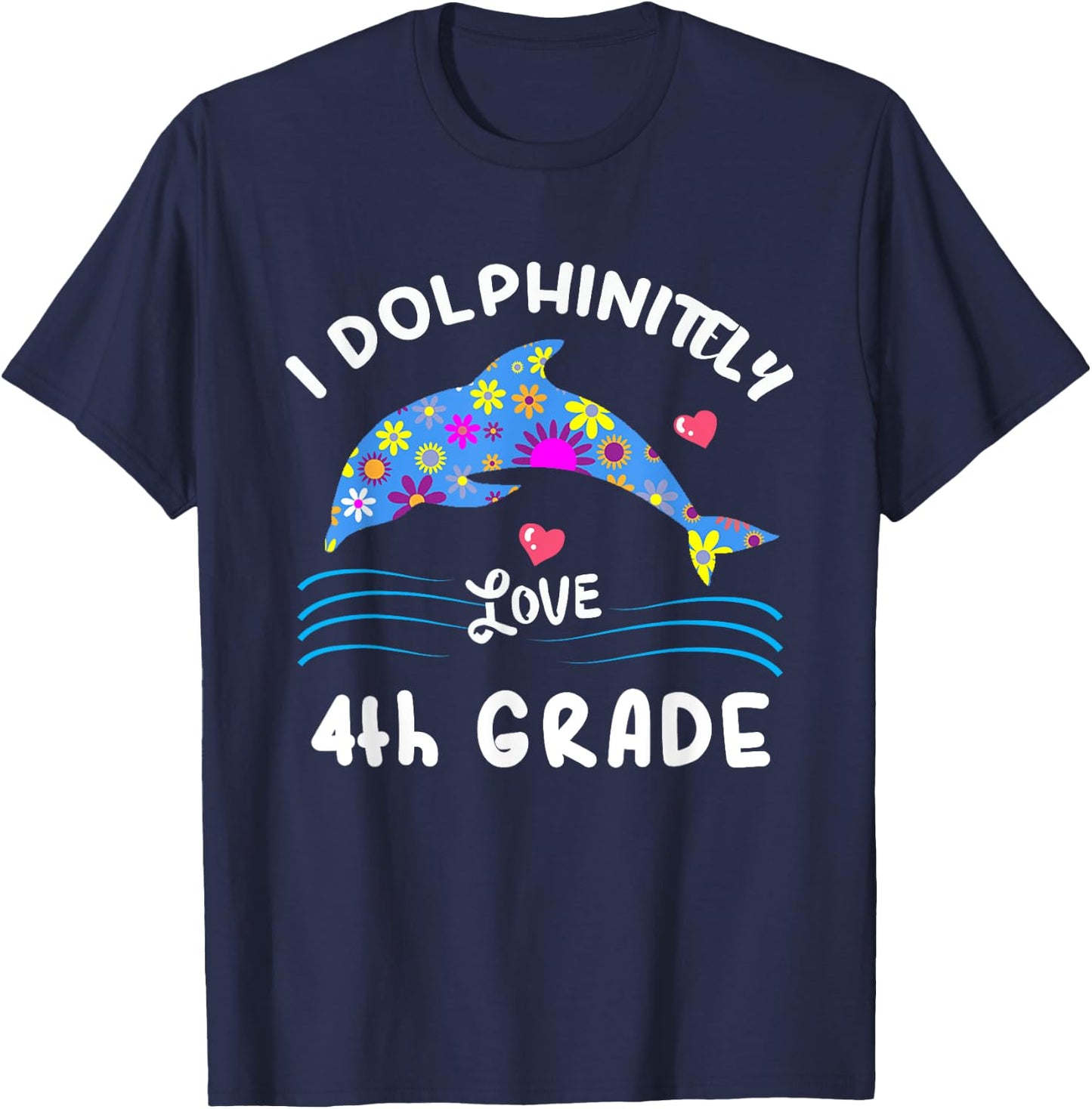 Cute Kids 4th Grade Back To School Girls Dolphin Themed Gift T-Shirt - T-Shirt | Navy