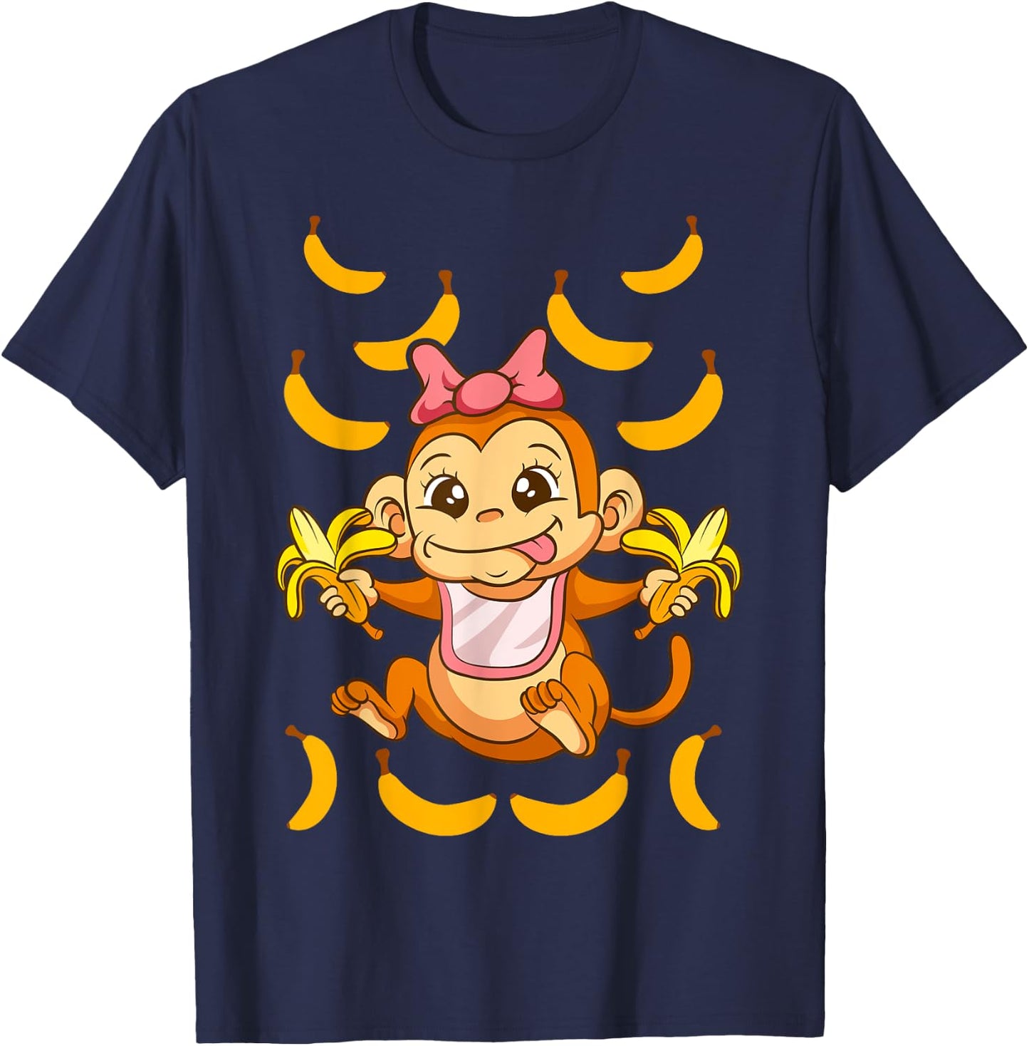 Baby Monkey Monkeys Zoo Animals Bananas Cute Kids T-Shirt - T-Shirt | Navy