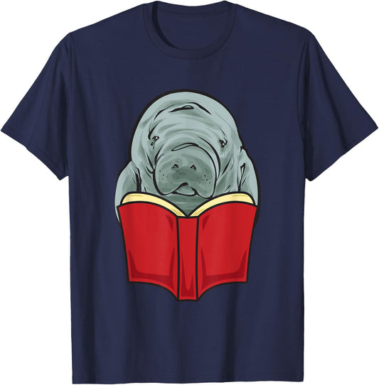 Manatee Reading Books Sea Animal Manatee T-Shirt - T-Shirt | Navy