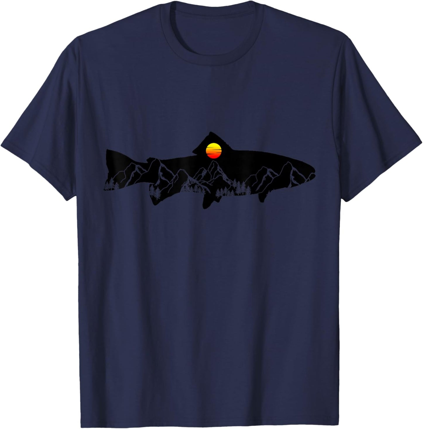 Fly Fishing Trout Fisherman Vintage Mountains Nature T-Shirt - T-Shirt | Navy
