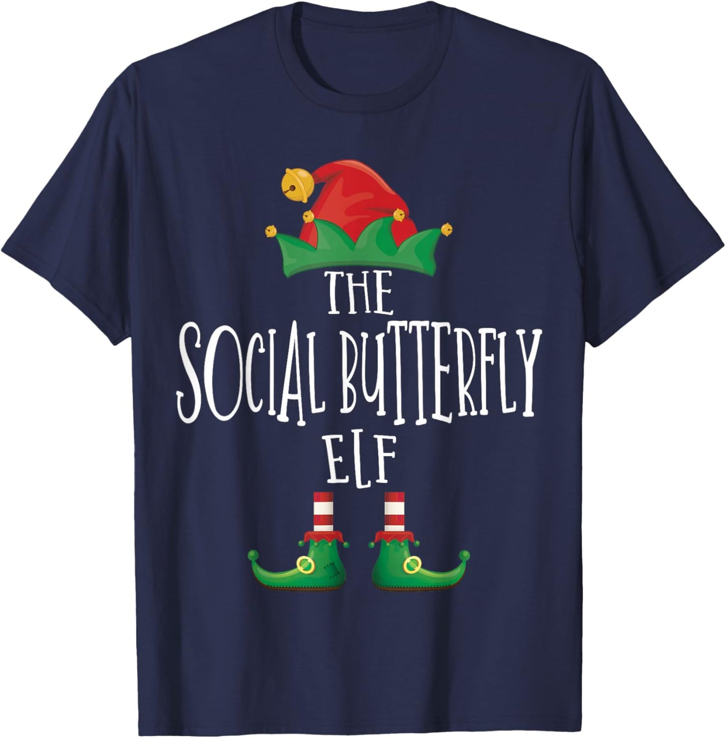Social Butterfly Elf Shirt Family Matching Group Christmas T-Shirt - T-Shirt | Navy
