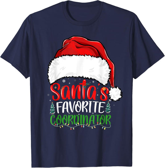 Santa's Favorite Coordinator Funny Christmas Coordinator T-Shirt - T-Shirt | Navy
