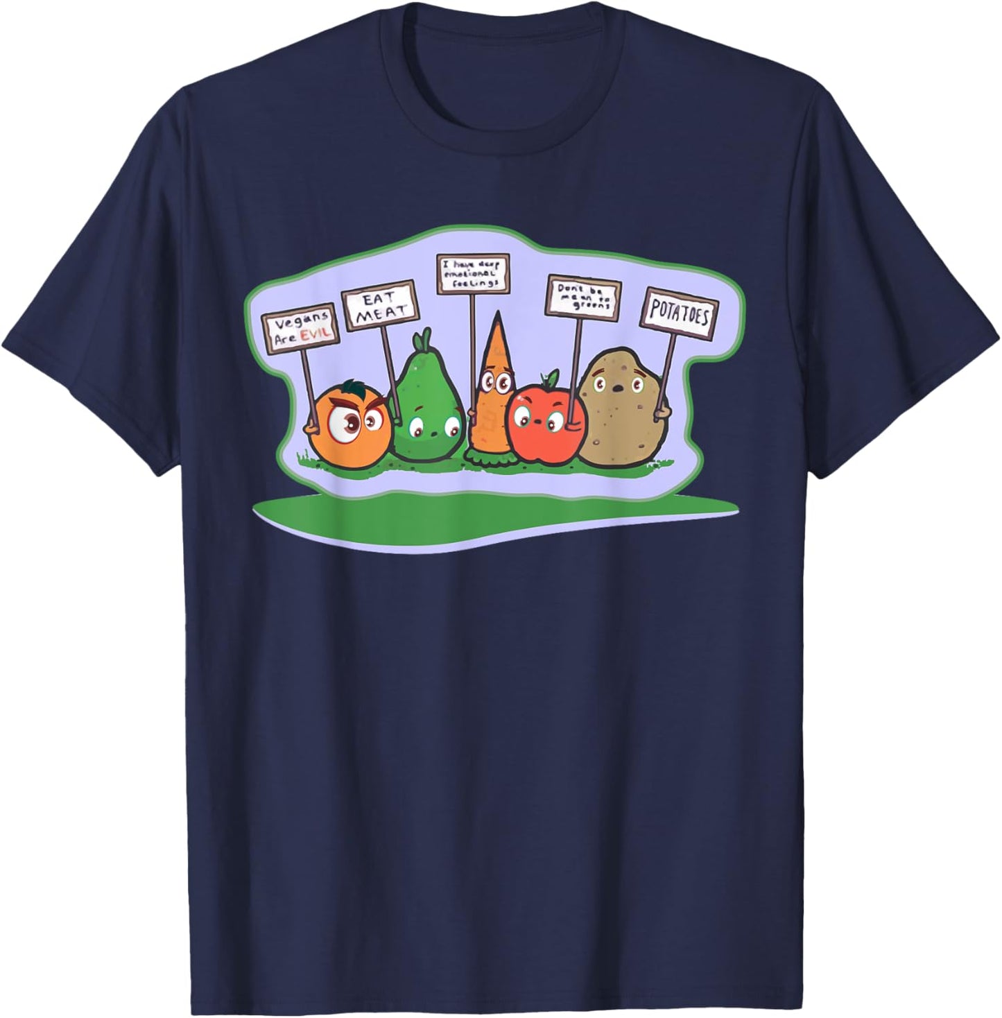Anti Vegan Shirt Funny Fruit Vegetable Protest Meat Lover T-Shirt - T-Shirt | Navy