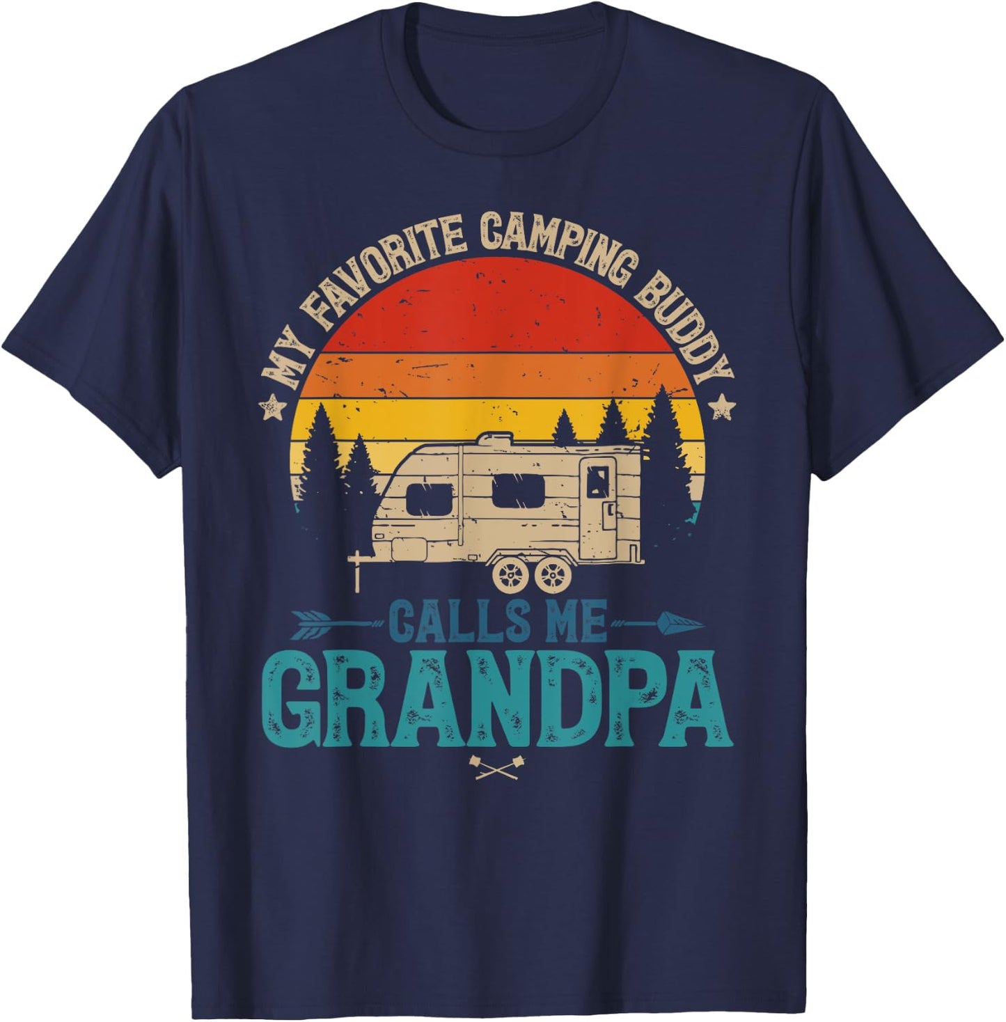 Vintage My Favorite Camping Buddy Calls Me Grandpa Sunset T-Shirt - T-Shirt | Navy