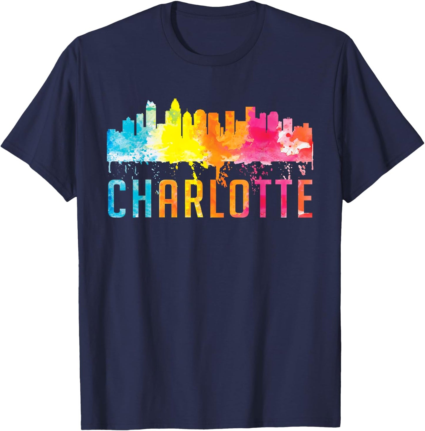 Charlotte North Carolina Watercolor Skyline Souvenir Shirt T-Shirt - T-Shirt | Navy
