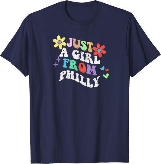 Retro Groovy Just A Girl From Philly Funny Mother's Day 2023 T-Shirt - T-Shirt | Navy