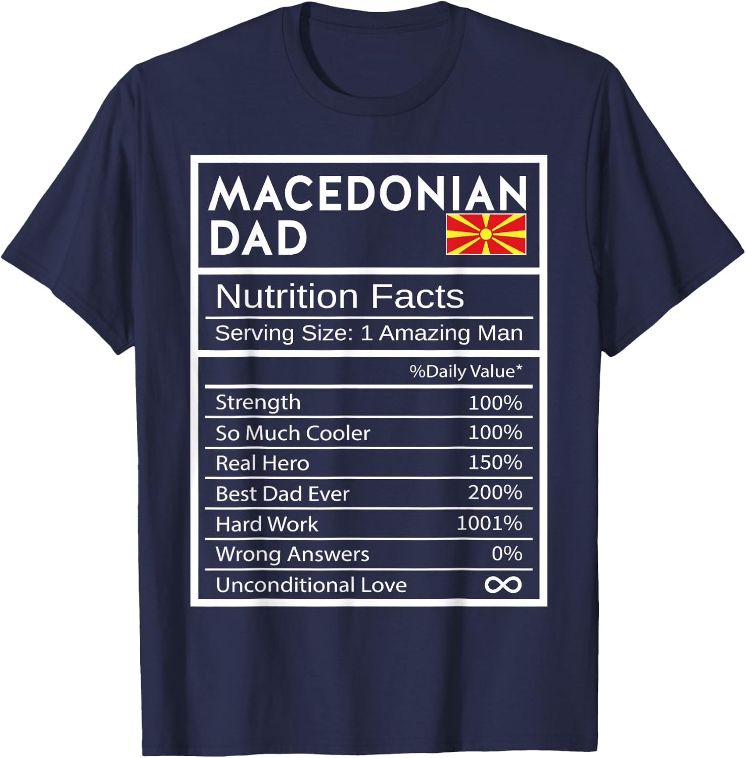Macedonian Dad Nutrition Facts National Pride Gift Dad T-Shirt - T-Shirt | Navy