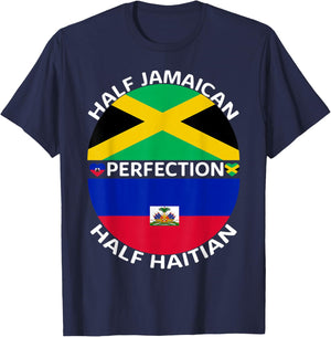 Half Jamaican Half Haitian Jamaica Haiti Root Flag Men Women T-Shirt - T-Shirt | Navy