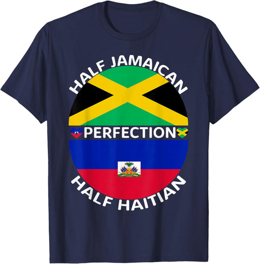 Half Jamaican Half Haitian Jamaica Haiti Root Flag Men Women T-Shirt - T-Shirt | Navy