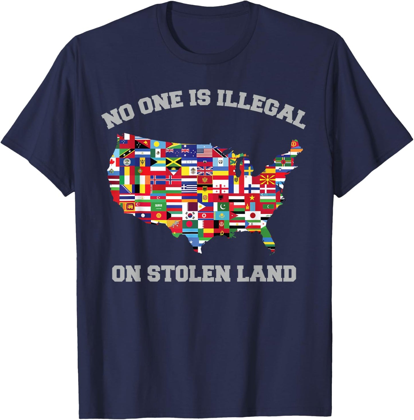 No One Is Illegal On Stolen Land Immigrant And Indigenous T-Shirt - T-Shirt | Navy