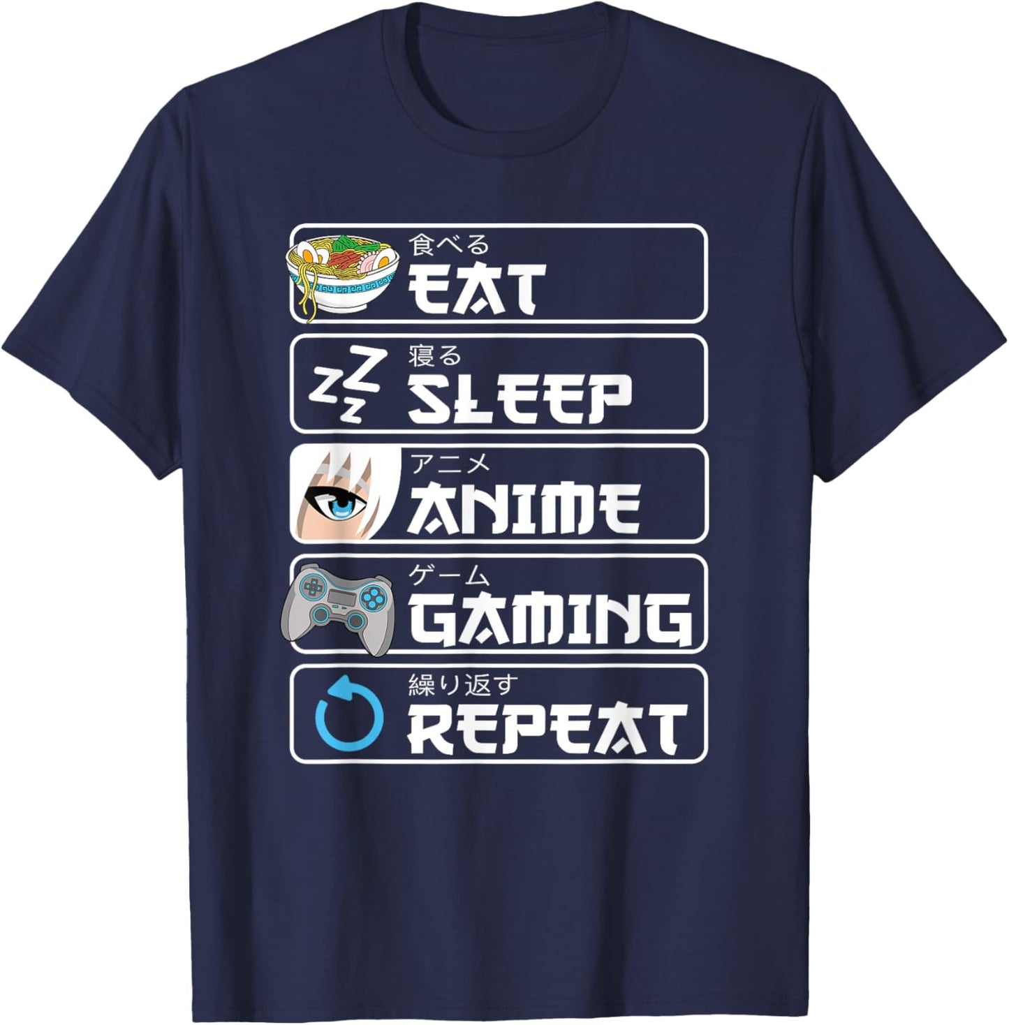 Eat Sleep Anime Gaming Repeat Anime Manga Otaku Damen Herren T-Shirt - T-Shirt | Navy