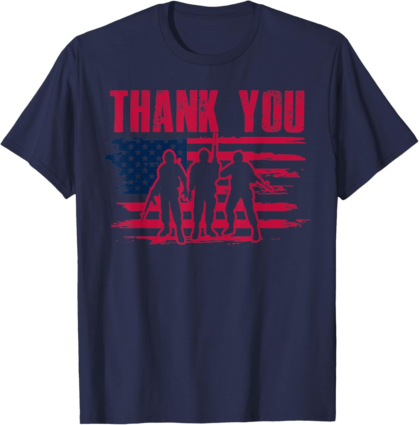 Thanks to Veterans Patriotic Thank you Vets American flag T-Shirt - T-Shirt | Navy