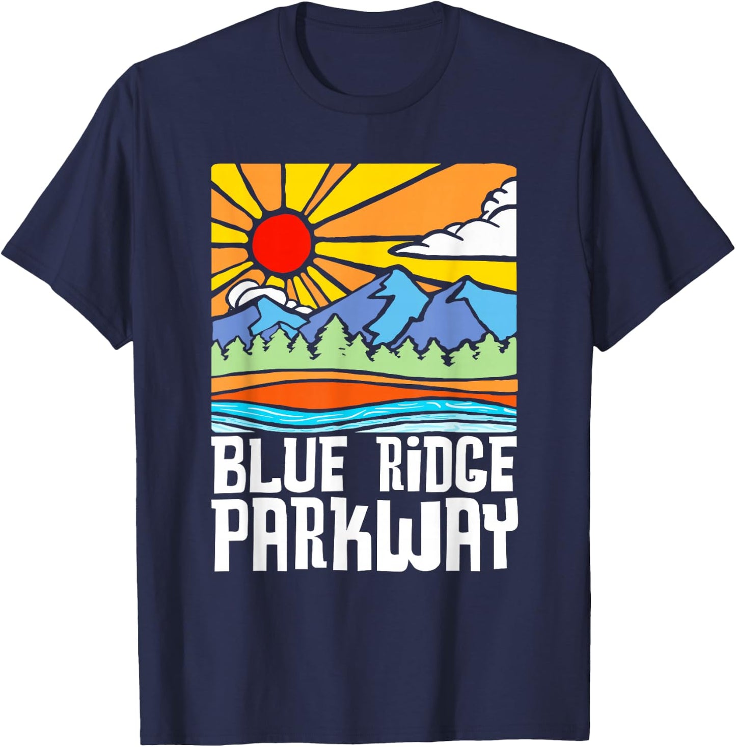 Blue Ridge Parkway Artistic Nature & Mountains Vintage T-Shirt - T-Shirt | Navy