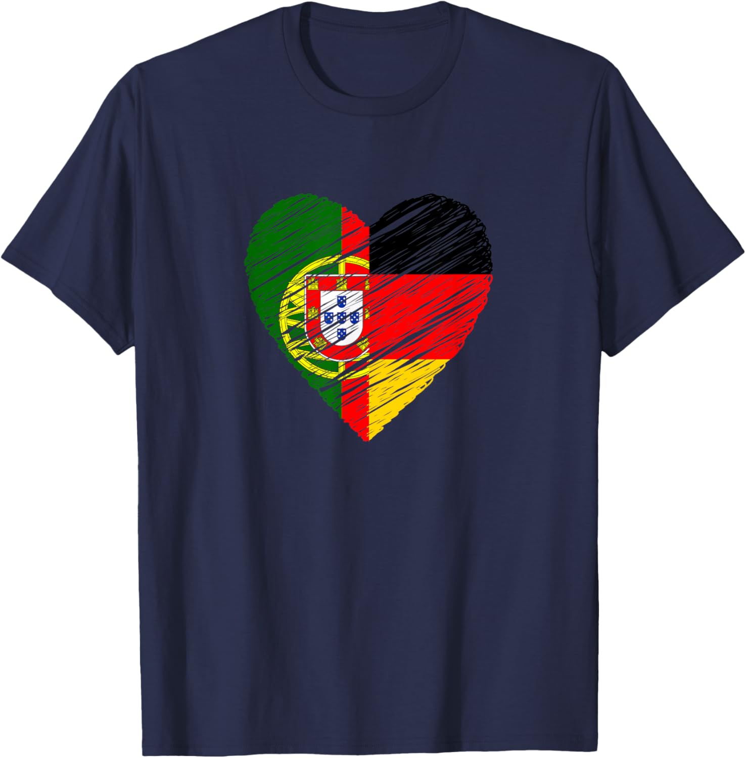 Portugal Deutschland Herz Deutschland Flagge Portugiesische Flagge Herz T-Shirt - T-Shirt | Navy