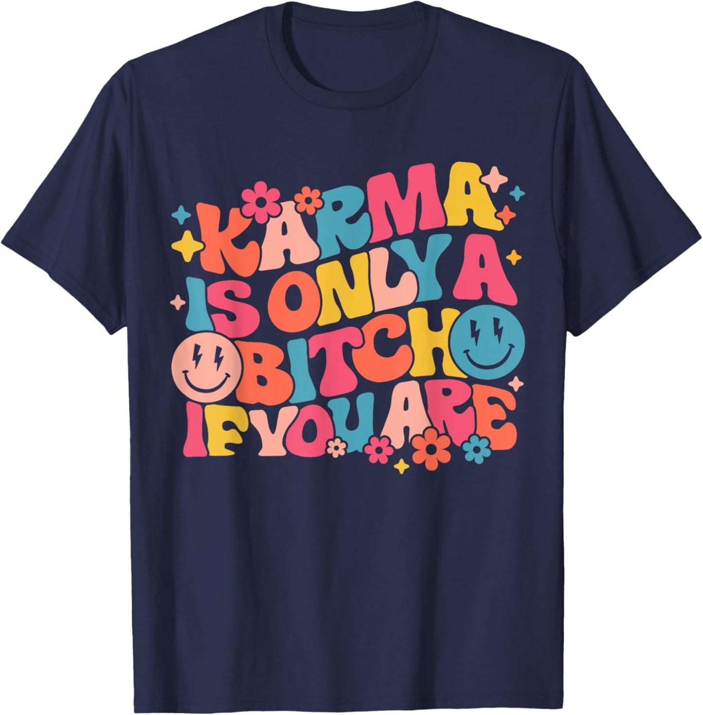 Karma Is Only A Bitch If You Are Trendy Leopard Preppy T-Shirt - T-Shirt | Navy