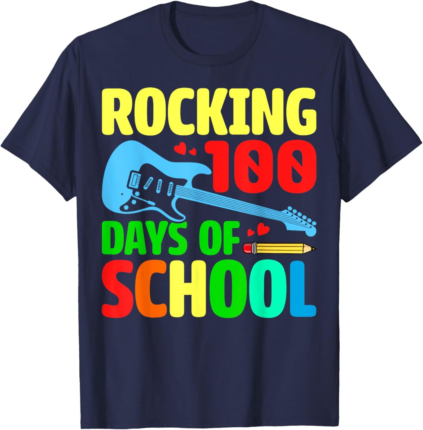 Rocking 100 Days of School Music Lover Students Teacher T-Shirt - T-Shirt | Navy