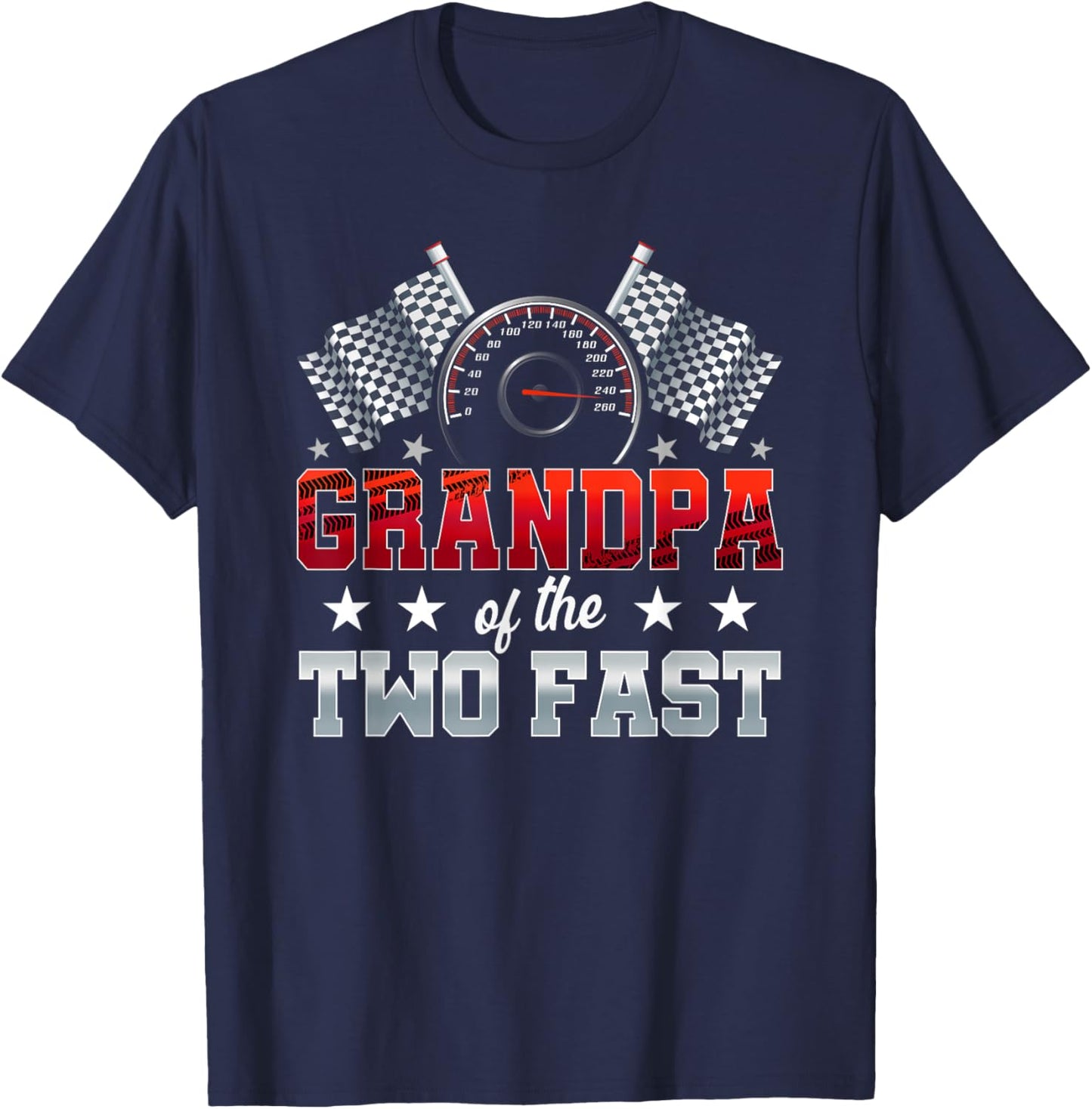 Grandpa of The Two Fast Second Birthday Racing Car Family T-Shirt - T-Shirt | Navy