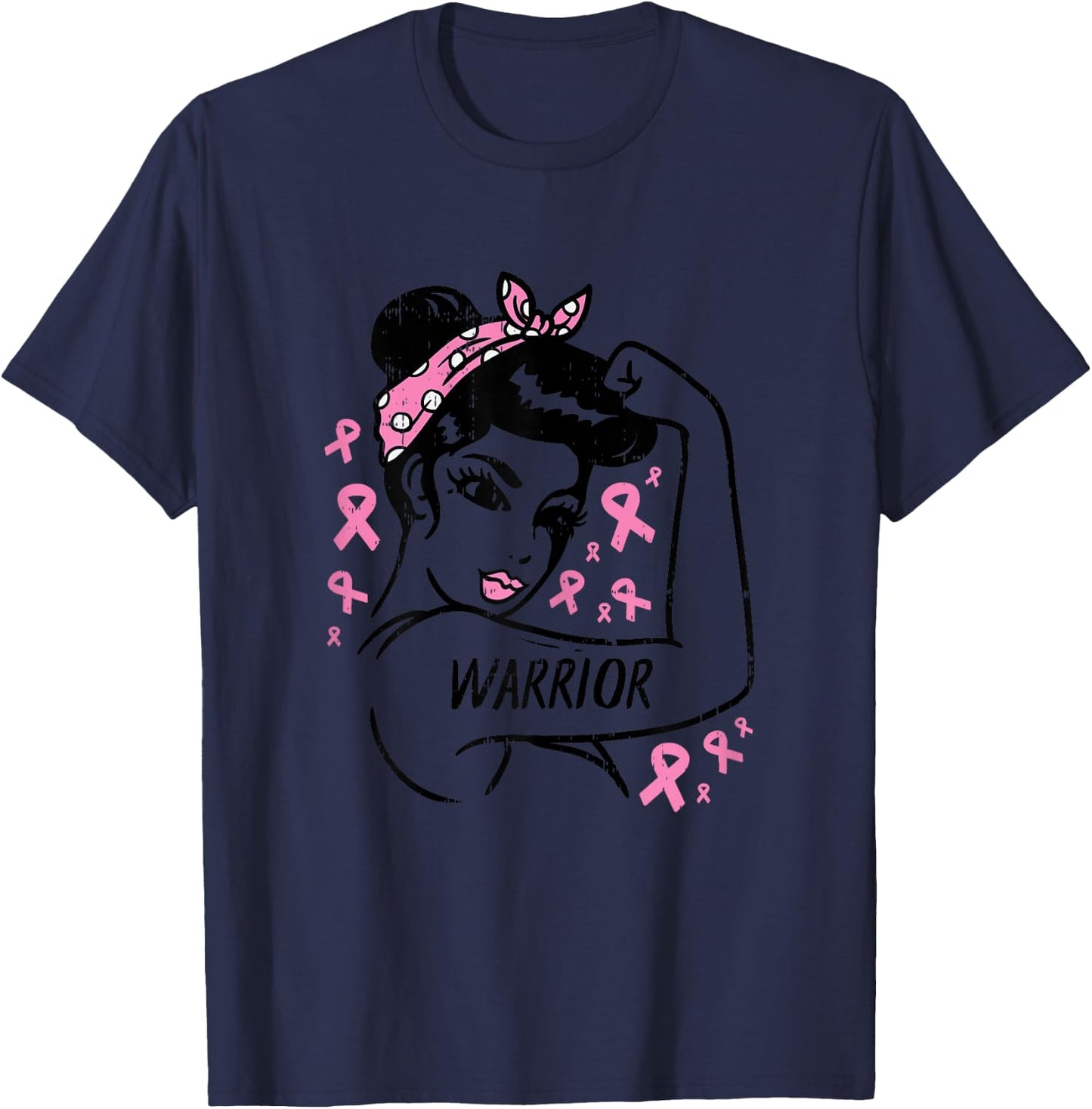 Warrior Unbreakable Pink Ribbon Breast Cancer Awareness Gift T-Shirt - T-Shirt | Navy