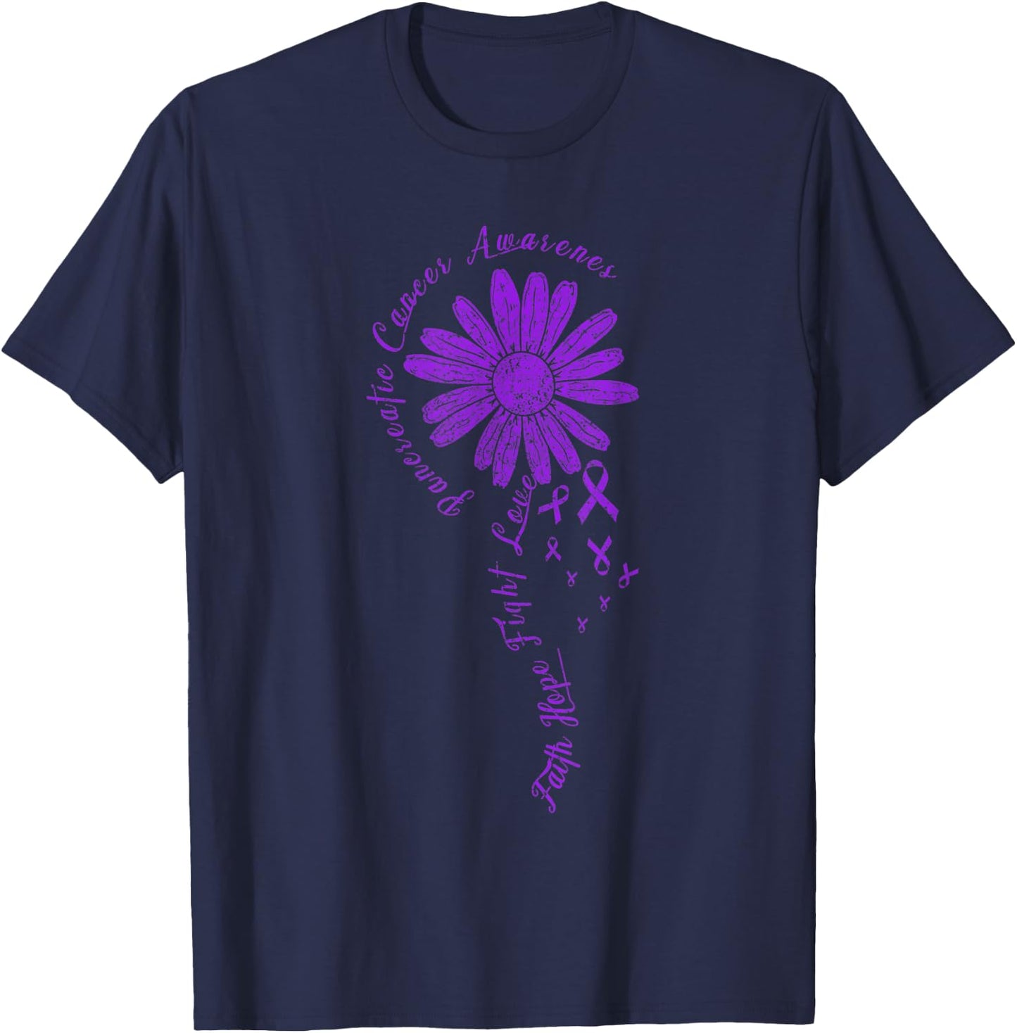 Cancer Fight Purple Ribbon Gift Pancreatic Cancer Awareness T-Shirt - T-Shirt | Navy