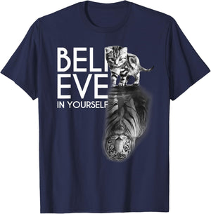 Believe In Yourself Cat Tiger Cute Motivation T-Shirt - T-Shirt | Navy
