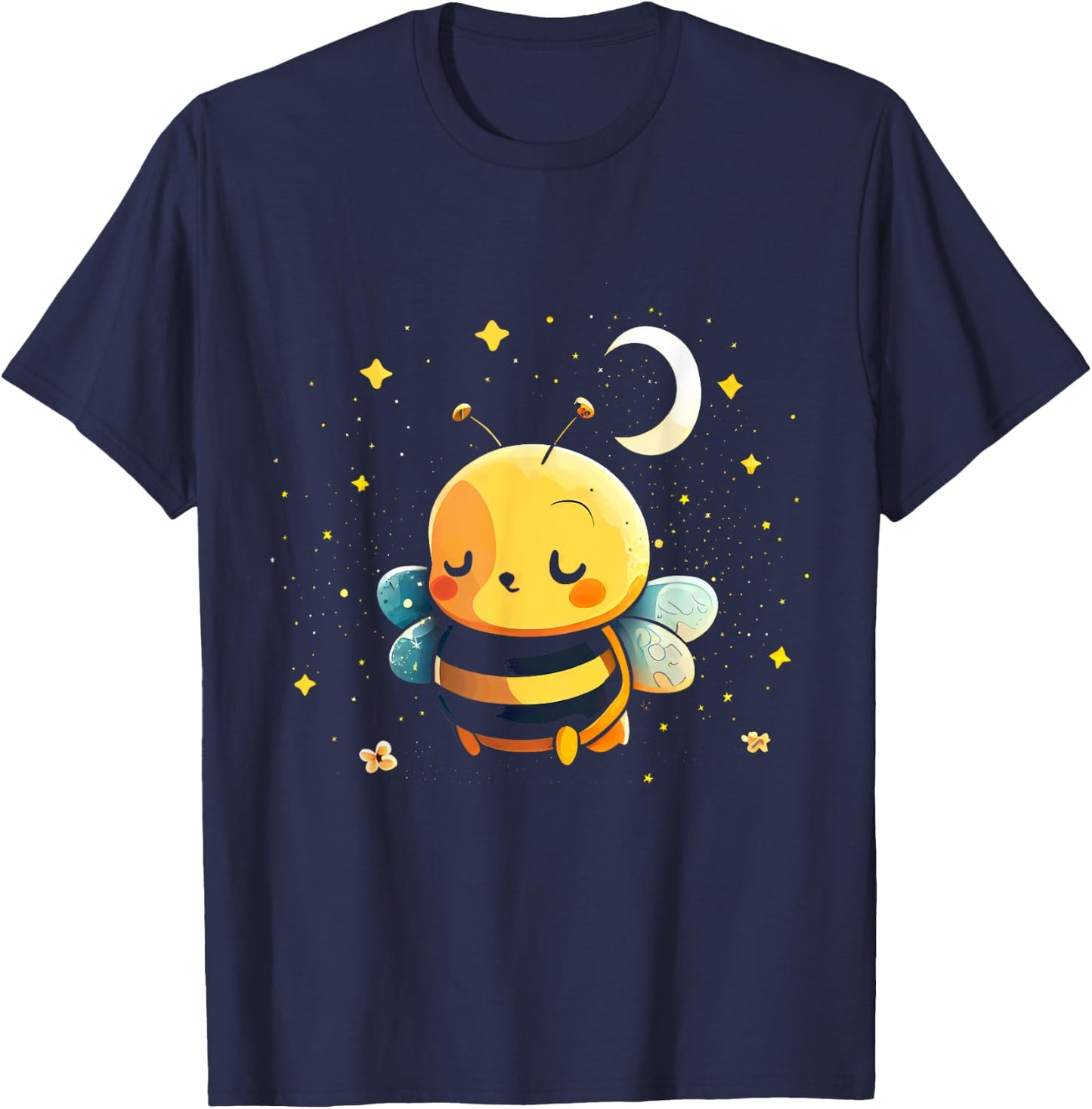 Peaceful Bumblebee Under Moon And Stars T-Shirt - T-Shirt | Navy