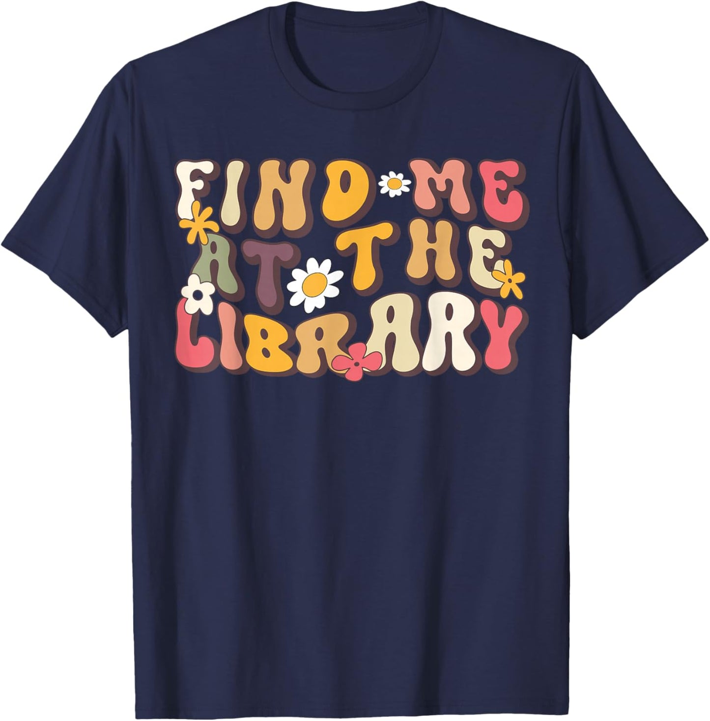 Groovy Library Librarian 70s Book Lover T-Shirt - T-Shirt | Navy
