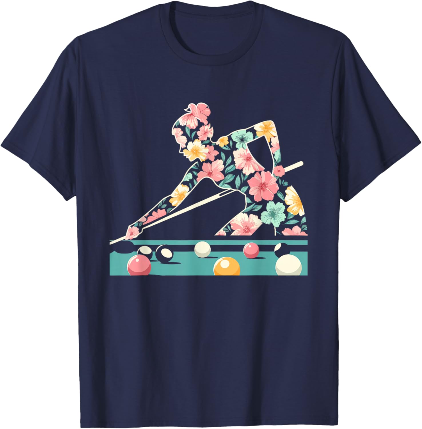 Floral FLower Billiards Billards Player Mothers Day T-Shirt - T-Shirt | Navy