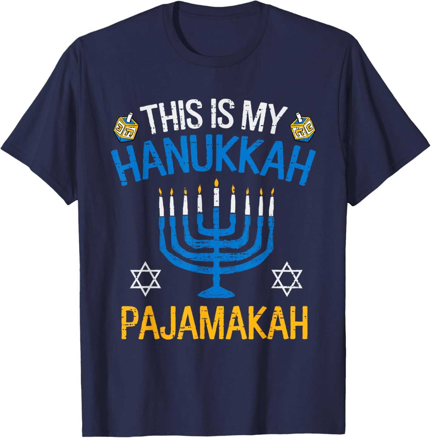 Vintage This is My Hanukkah Pajamakah Pajama Chanukah Jewish T-Shirt - T-Shirt | Navy
